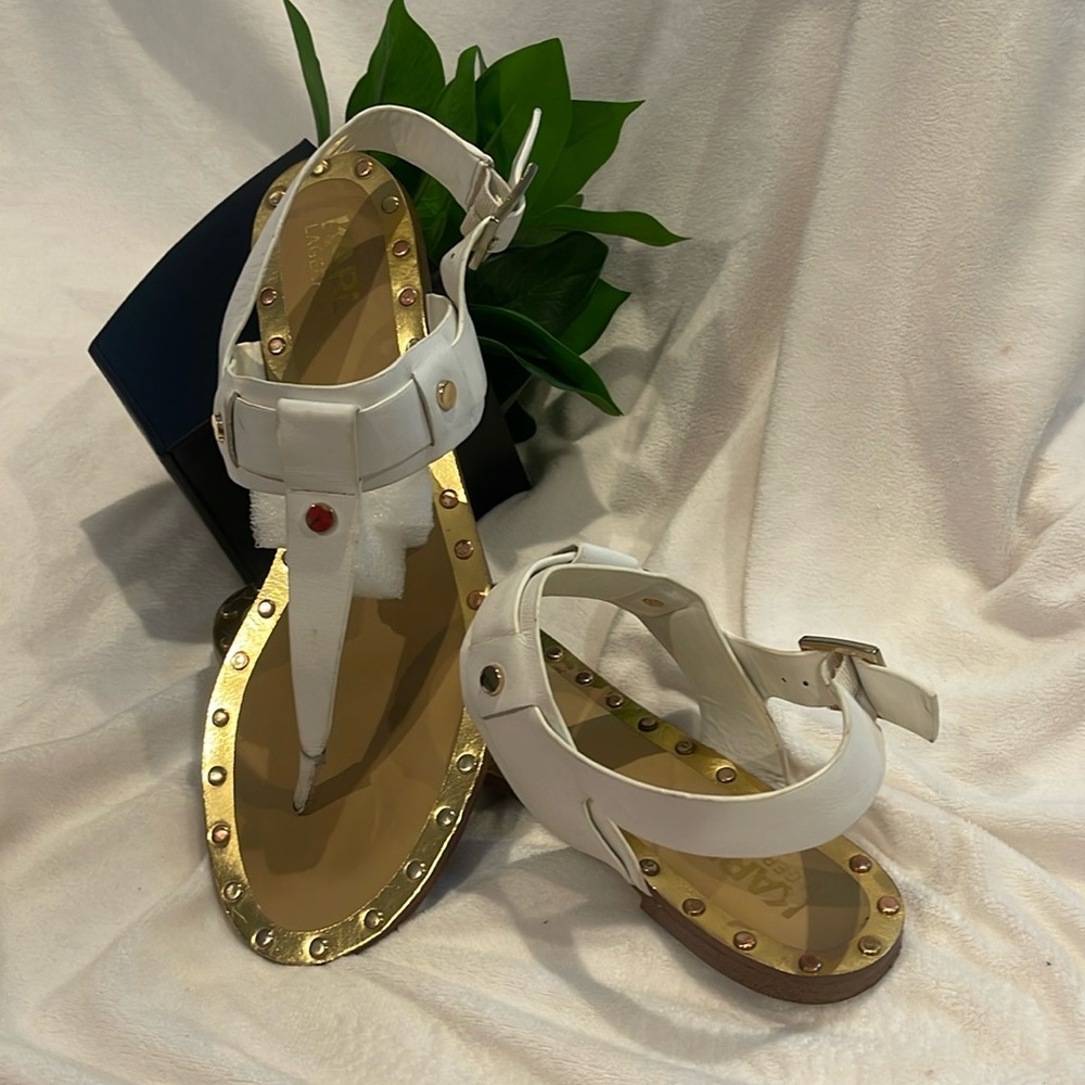 Karl Lagerfeld Paris White Leather Thong Sandals